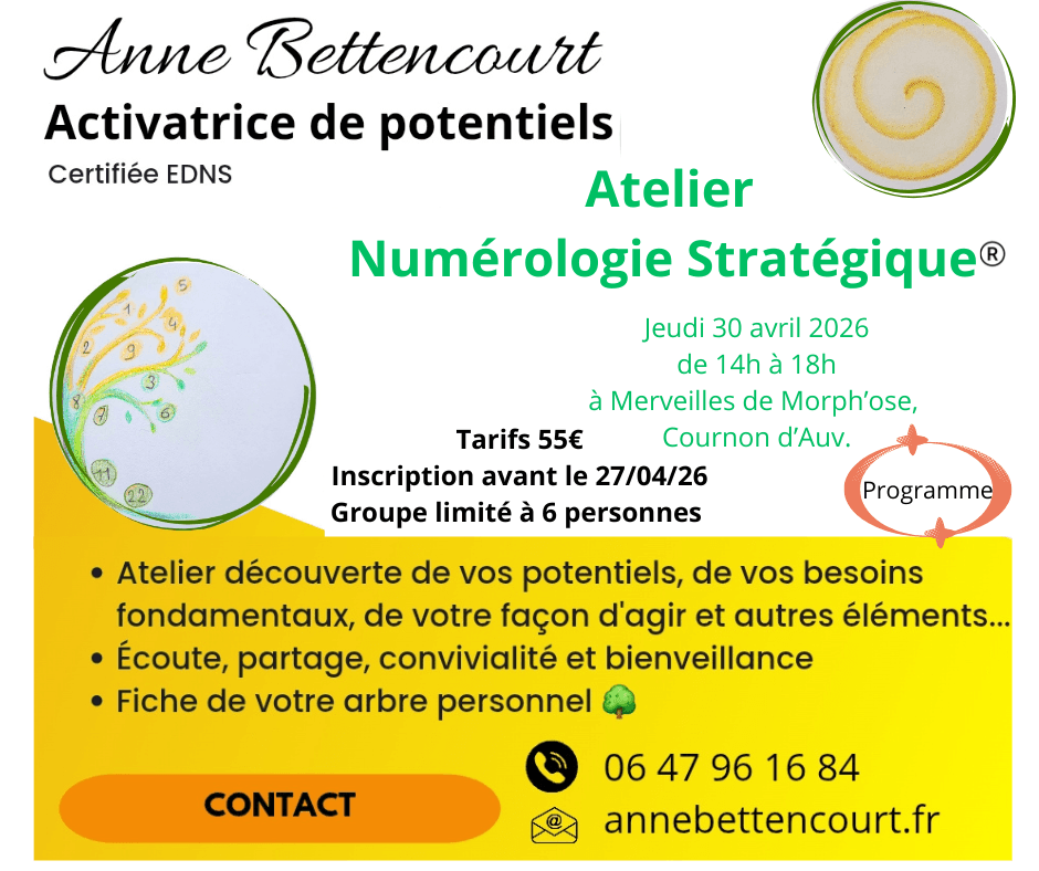 Flyer de l’atelier de numérologie à Clermont-Ferrand à Cournon-d’Auvergne le 30 avril 2026