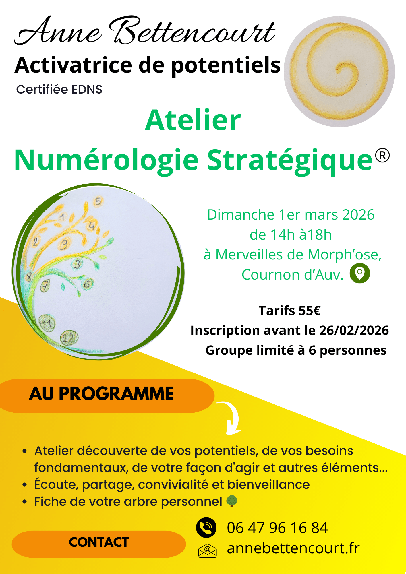 Flyer de l’atelier de numérologie à Clermont-Ferrand à Cournon-d’Auvergne le 1er mars 2026